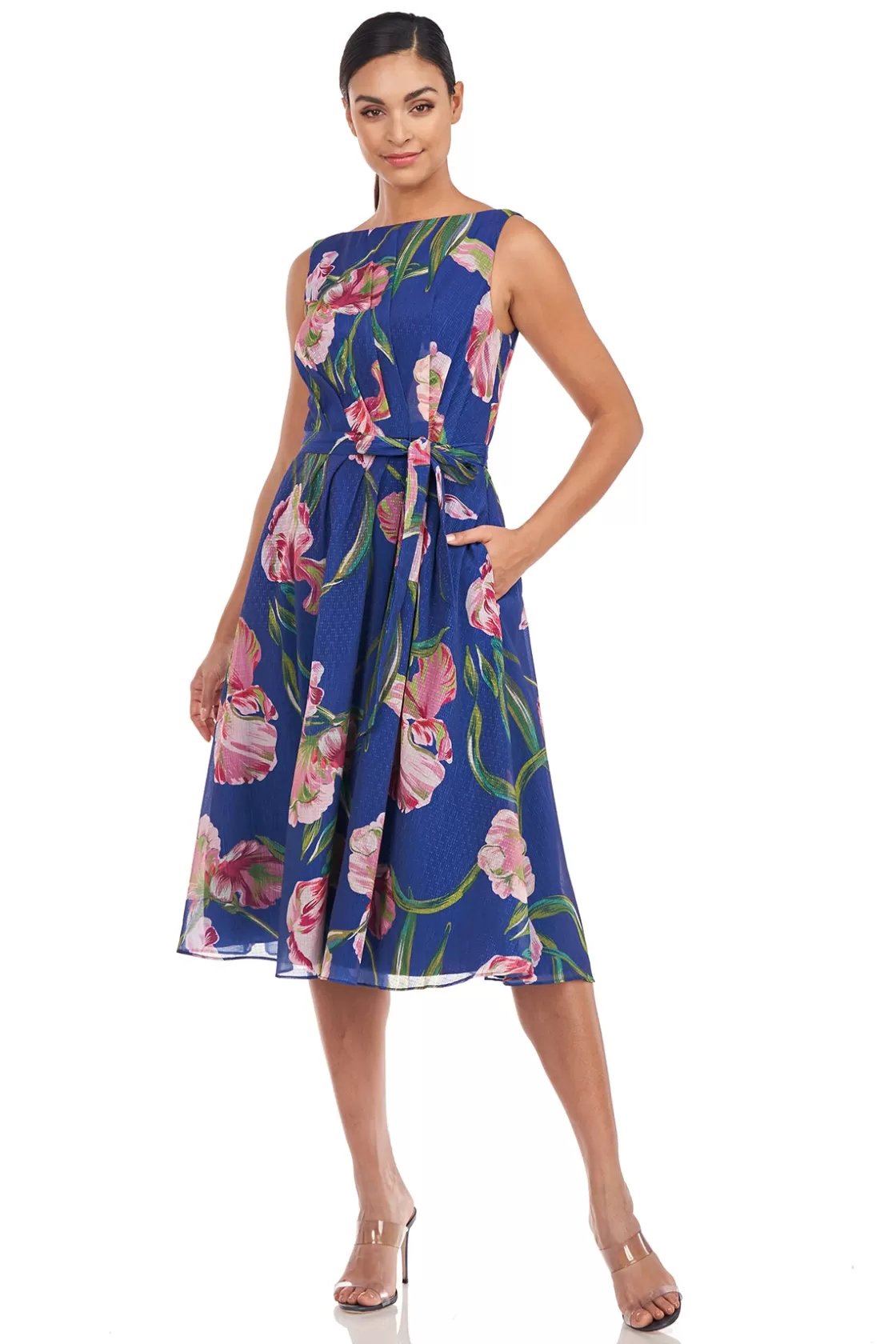 Cocktail Dresses<Kay Unger Ali Midi Dress Surf Blue Multi