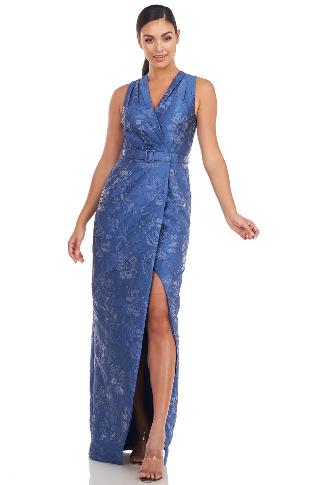 Evening Gowns<Kay Unger Edie Column Gown Surf Blue