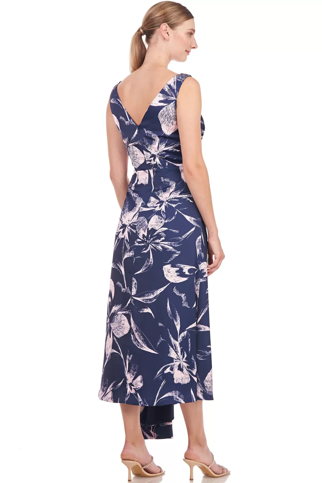 Cocktail Dresses<Kay Unger Emmaline Tea Length Dress Deep Navy Pink Bloom