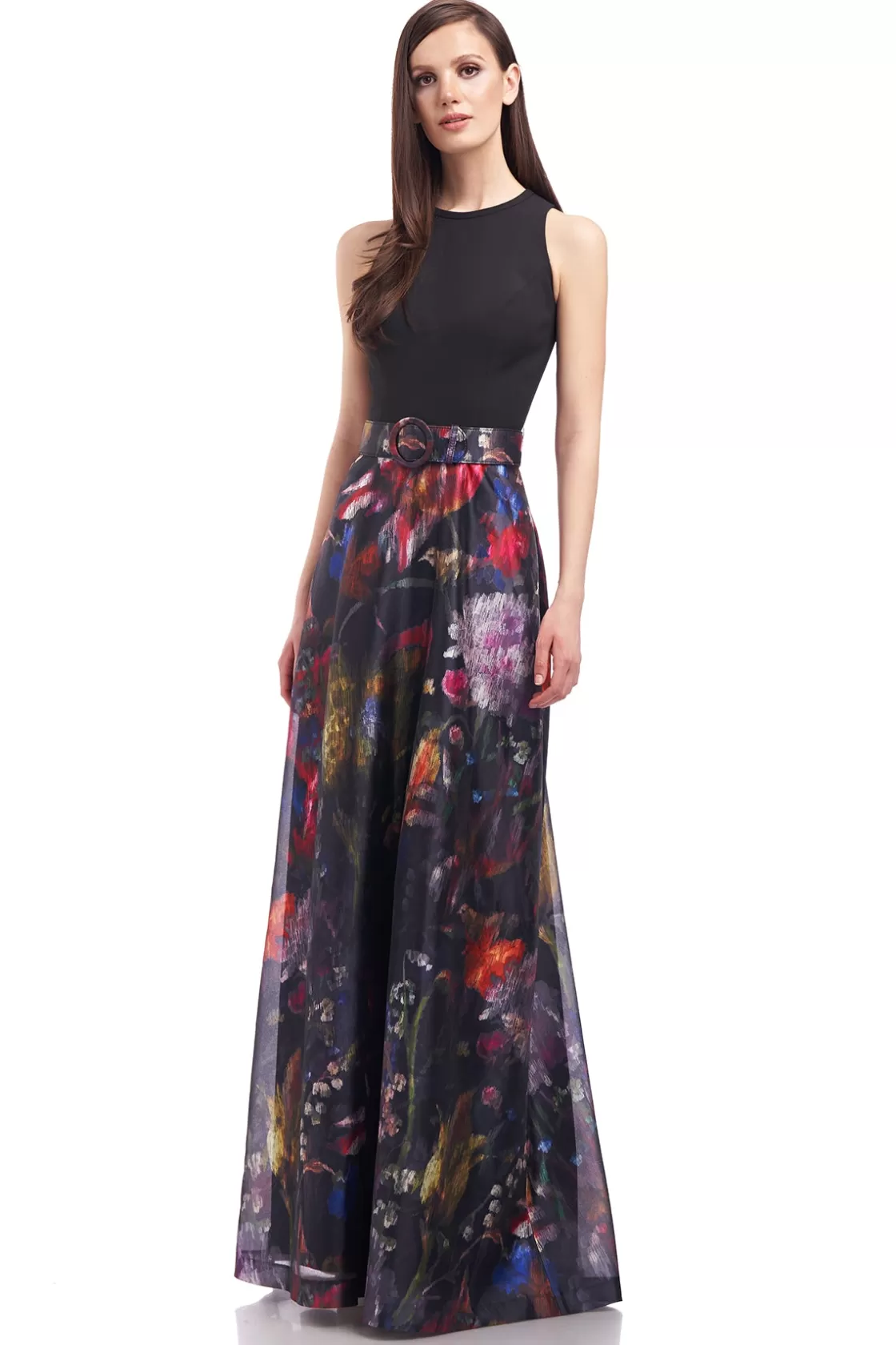 Evening Gowns<Kay Unger Gianna Mock Neck Gown Black Blurred Watercolor