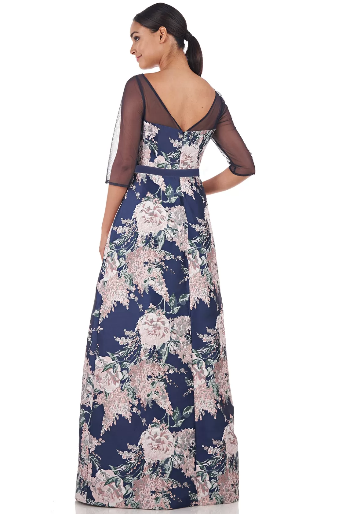 Evening Gowns<Kay Unger Heather Gown Marine Blue Rose Tan Multi