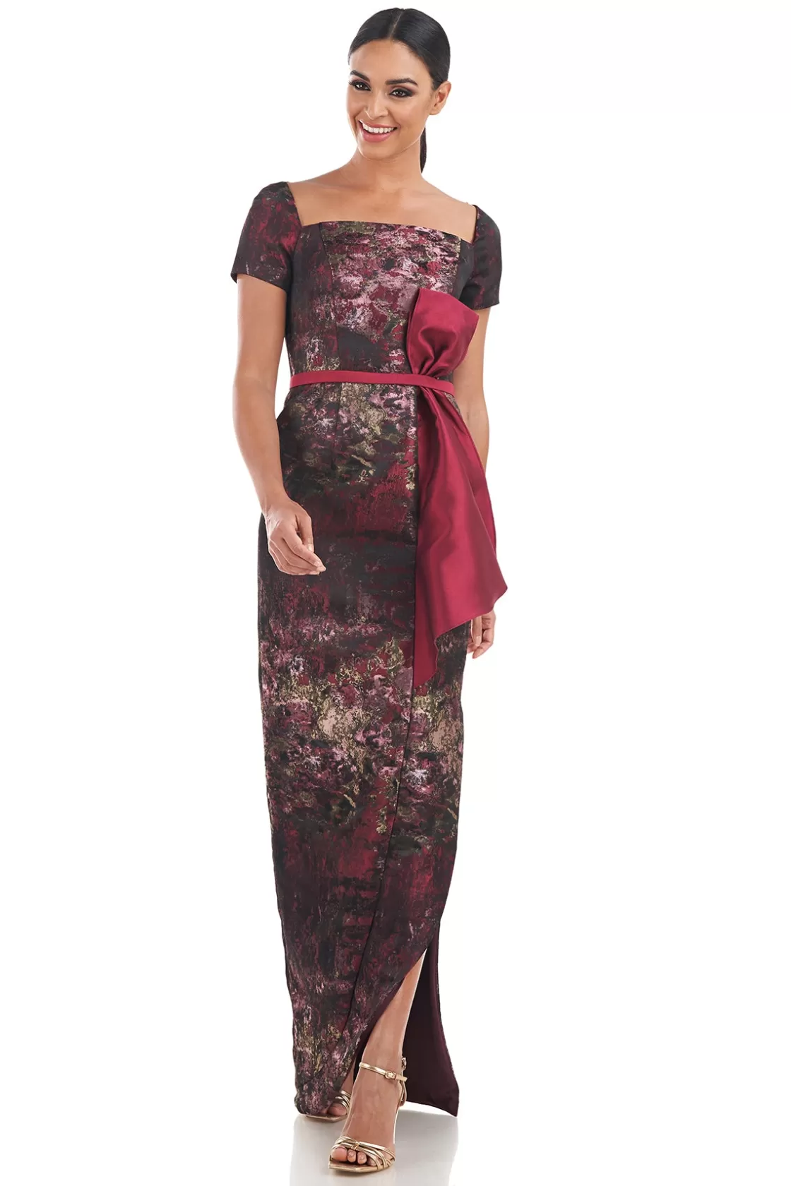 Evening Gowns<Kay Unger Layne Column Gown Bordeaux Multi