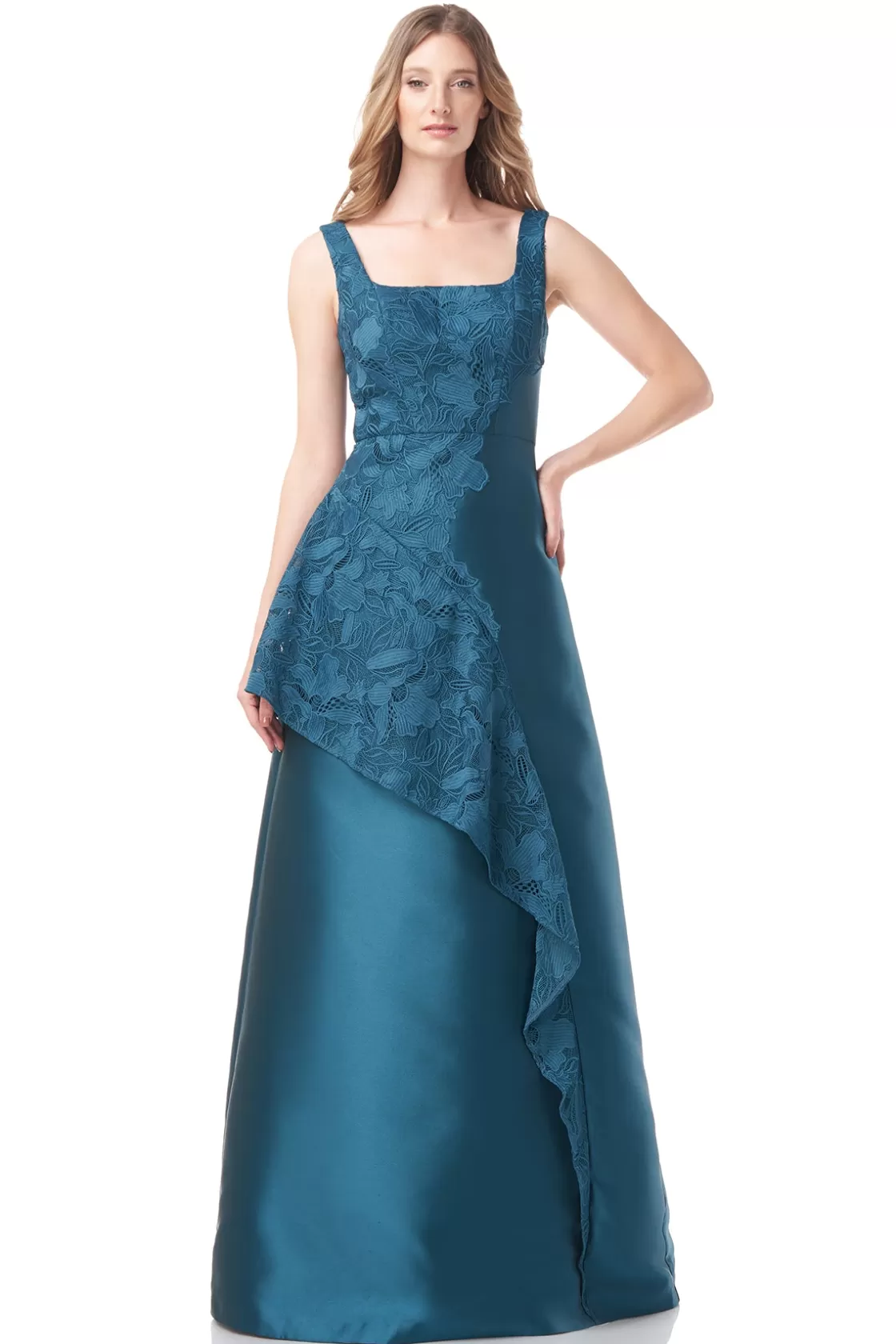 Evening Gowns<Kay Unger Paloma Ruffle Gown Dark Aqua