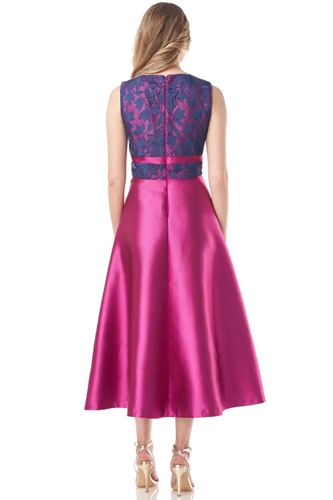 Cocktail Dresses<Kay Unger Tessa Lace T-Length Dress Vivid Berry/Midnight