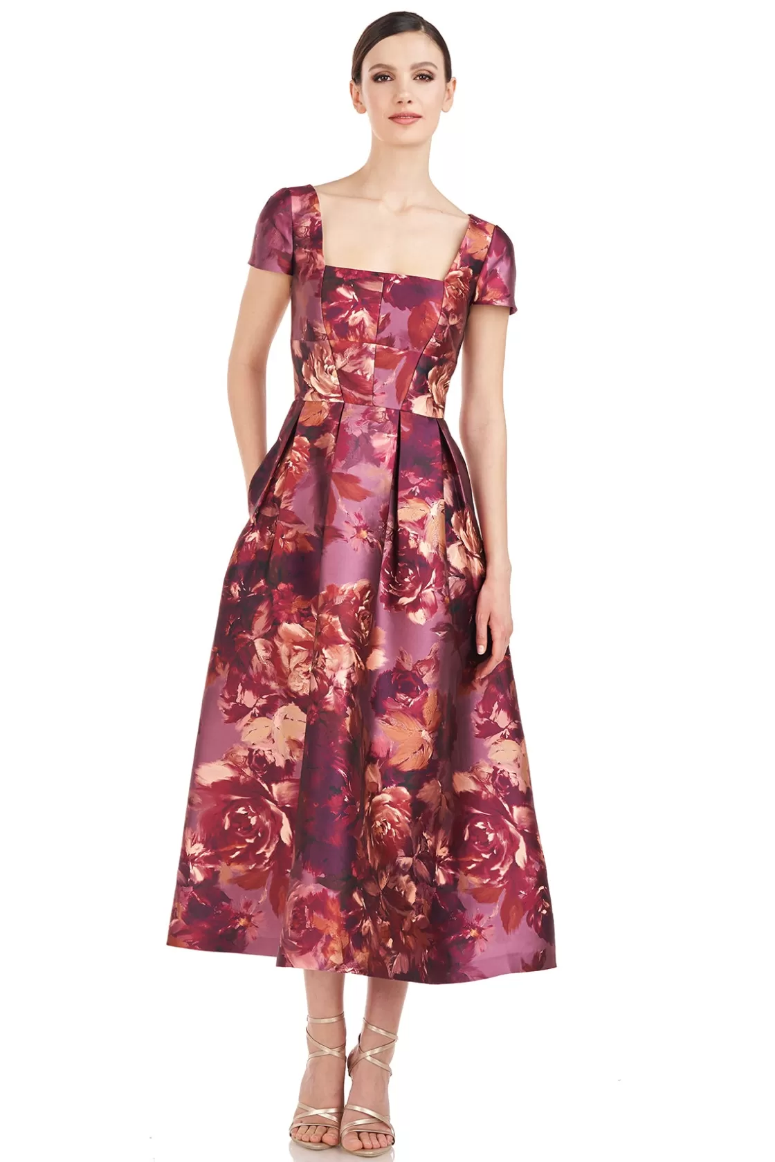 Cocktail Dresses<Kay Unger Tierney Tea Length Dress Garnet Multi