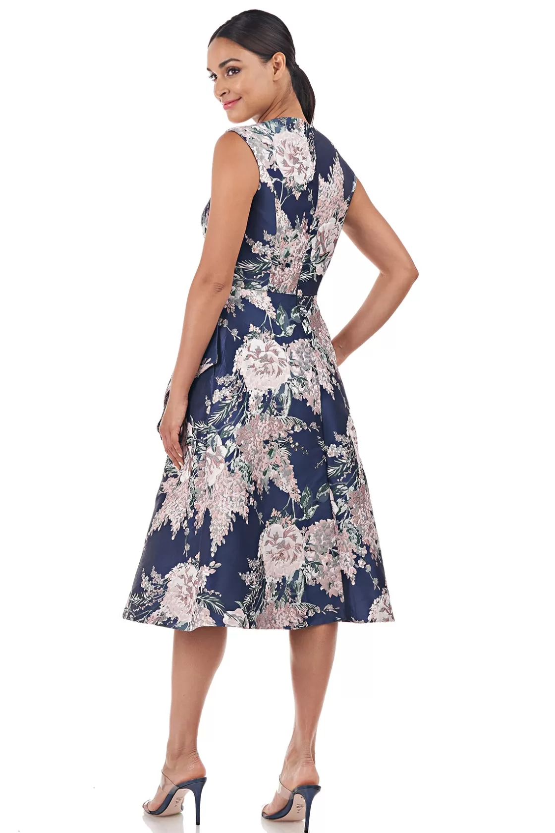 Cocktail Dresses<Kay Unger Veronica Midi Dress Marine Blue Rose Tan Multi